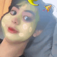 a close up of a person 's face with a party hat on their head