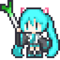 a pixel art drawing of hatsune miku holding a green onion