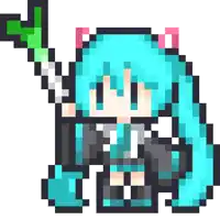 a pixel art drawing of hatsune miku holding a green onion