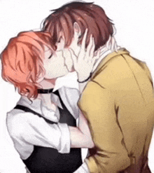 a man and a woman are kissing each other .