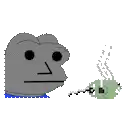 a pixel art of a frog and a cup of coffee with steam coming out of it .