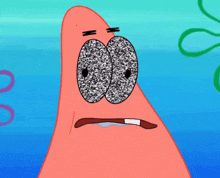 patrick star from spongebob has a tear coming out of his nose