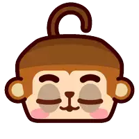 a cartoon monkey with its eyes closed and a tail hanging from its head