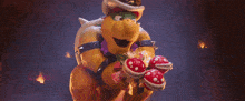 a cartoon character is wearing a top hat and holding a mushroom