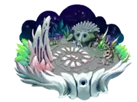 a cartoon drawing of a circle with a skull in the center