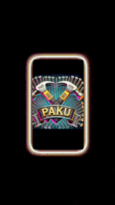 a phone with a colorful logo on it and a neon frame around it .