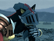 shadow the hedgehog is wearing a knight 's helmet