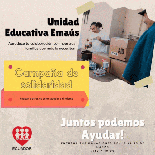 a poster that says unidad educativa emaus and juntos podemos ayudar
