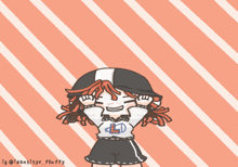 a drawing of a girl with red hair and a striped background says identityy fluffy