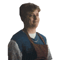 a man wearing an apron says fail in a yellow sticker
