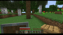 a screenshot of a minecraft game shows a tree and a fence