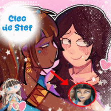 a cartoon drawing of cleo de stef with a doll in the corner