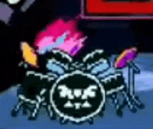 a cartoon drawing of a drum set with the word ata on the drum