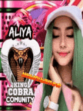a girl with green hair and a king cobra community logo