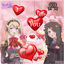 a picture of two anime girls with hearts and a heart that says my heart