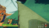 a screenshot of a video game shows a character with a fishing rod and a green bar that says ' fishing '