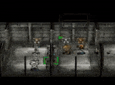 a video game is being played in a dark room with a green square in the middle