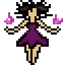 a pixel art illustration of a woman in a purple dress