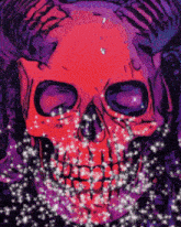 a red and purple skull with stars coming out of it