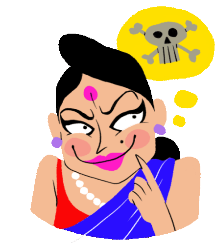 Aunty Scheming Sticker - Modern Parivar Evil Smile Smirk Stickers