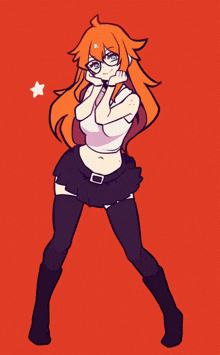 a drawing of a girl wearing glasses and a black skirt