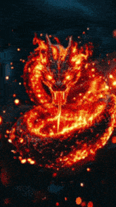 a dragon is surrounded by flames with its tongue coming out of it 's mouth