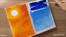 a painting of a sun and a blue sky is made in animotoca