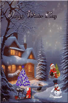 a christmas scene with the words happy winter day
