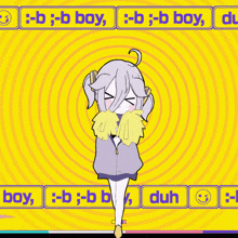 a cartoon girl is dancing in front of a yellow background with the words boy and duh