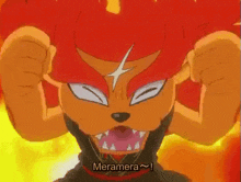 a cartoon character with a lightning bolt on his head says meramera ~ !