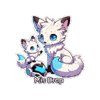 a sticker of a white fox with blue eyes and the words mic drop on the bottom