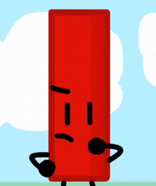 a cartoon drawing of a red block with a microphone in its hand