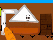 a cartoon drawing of a triangle with a face and eyes