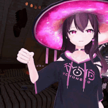 a girl wearing a purple hat and a black shirt that says uchungo