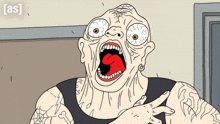 a cartoon drawing of a man with his mouth open and the letters as visible
