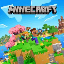 an advertisement for a video game called minecraft with a pink sheep in the background
