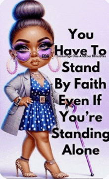 a cartoon of a woman holding a cane with a quote on it
