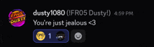 a screenshot of a text message from dusty 1080