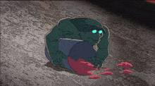 a cartoon character is rolling a barrel of blood