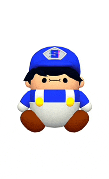 a stuffed toy with the letter s on it 's hat