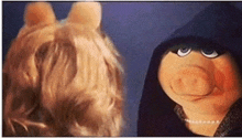 miss piggy from the muppet show is wearing a black hoodie