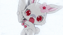 a cartoon rabbit with a pink flower on its ear