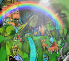 cartoon raining rainbow