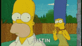 homer simpson and marge simpson from the simpsons are standing next to each other .