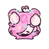 a cartoon drawing of a pig with pink hair and beads on it