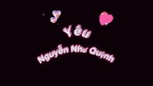 a black background with pink hearts and the name nguyen nhu quynh