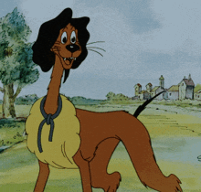 a cartoon dog is wearing a yellow scarf around his neck
