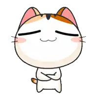 a cartoon calico cat with its eyes closed and arms crossed