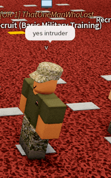 a man in a military uniform says yes intruder in a speech bubble