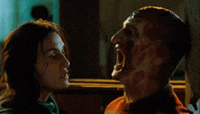 a happy father 's day poster with a woman looking at a monster